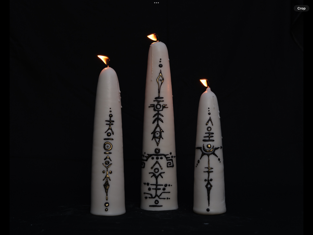 Heka pillar candles on dark background sacred subscription box